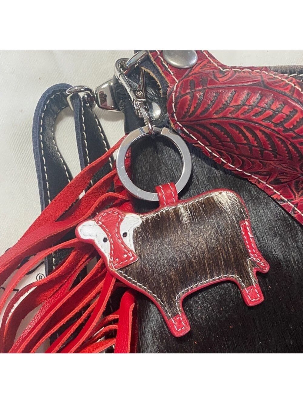 Holy Cow Couture Red and Black Fringe Shoulder/backpack Bag - Picture 8 of 11